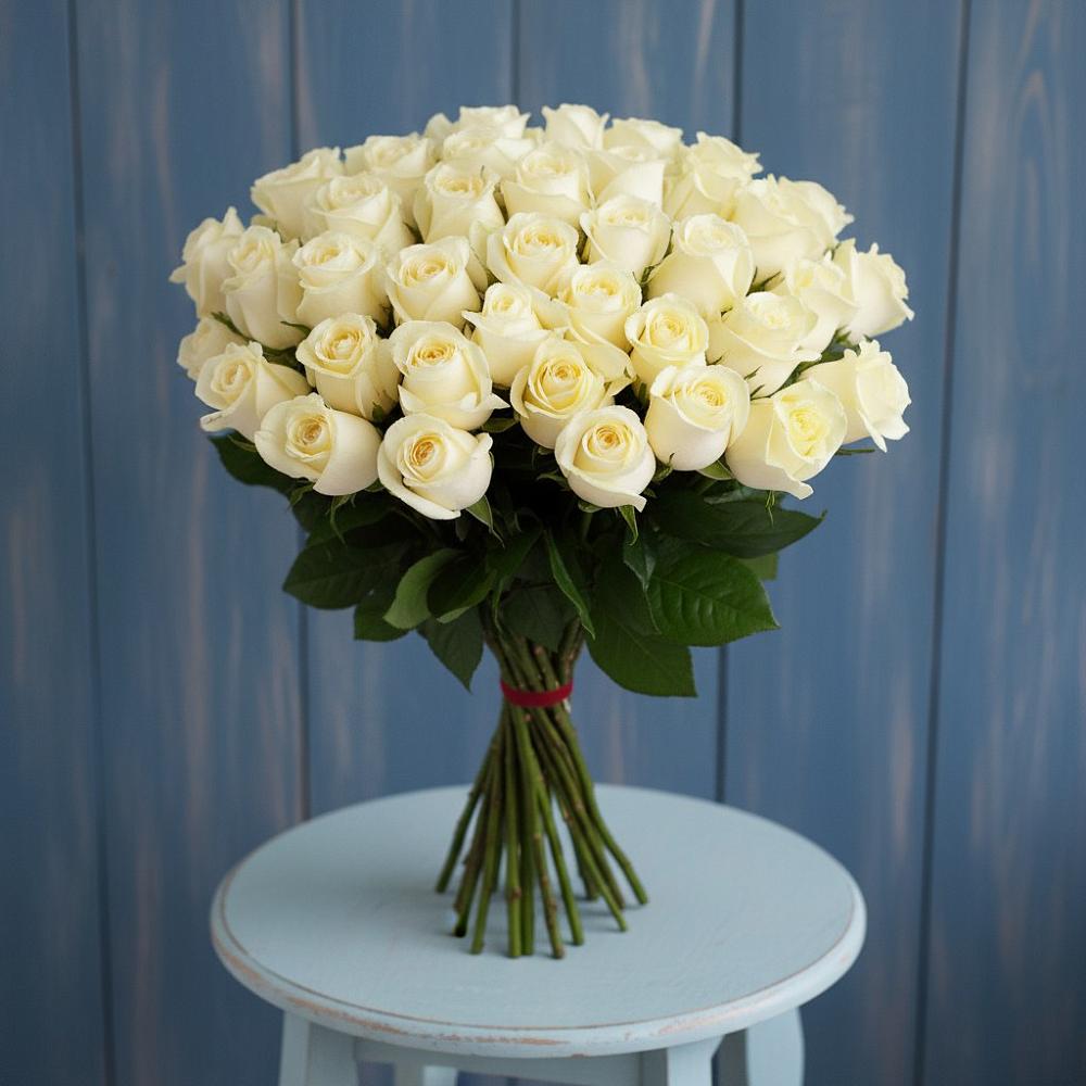 Букет 51 Белая роза Эдлесс Лав в Новоильинске