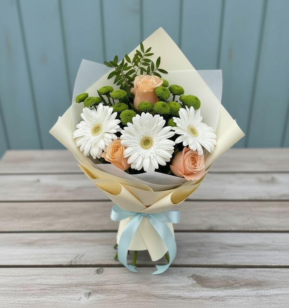 Букет цветов из: Герберы, Розы и Хризантемы в Новоильинске