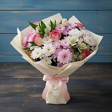 Букет цветов из:  Хризантемы, Альстромерии и Розы в Новоильинске